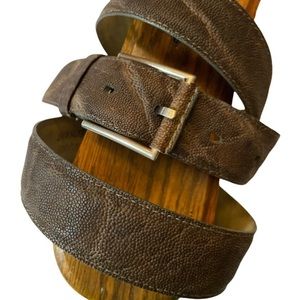 Vtg 60s Paris Genuine Elephant Leather Belt M/L 32”-37” Rustic Natural Gray
